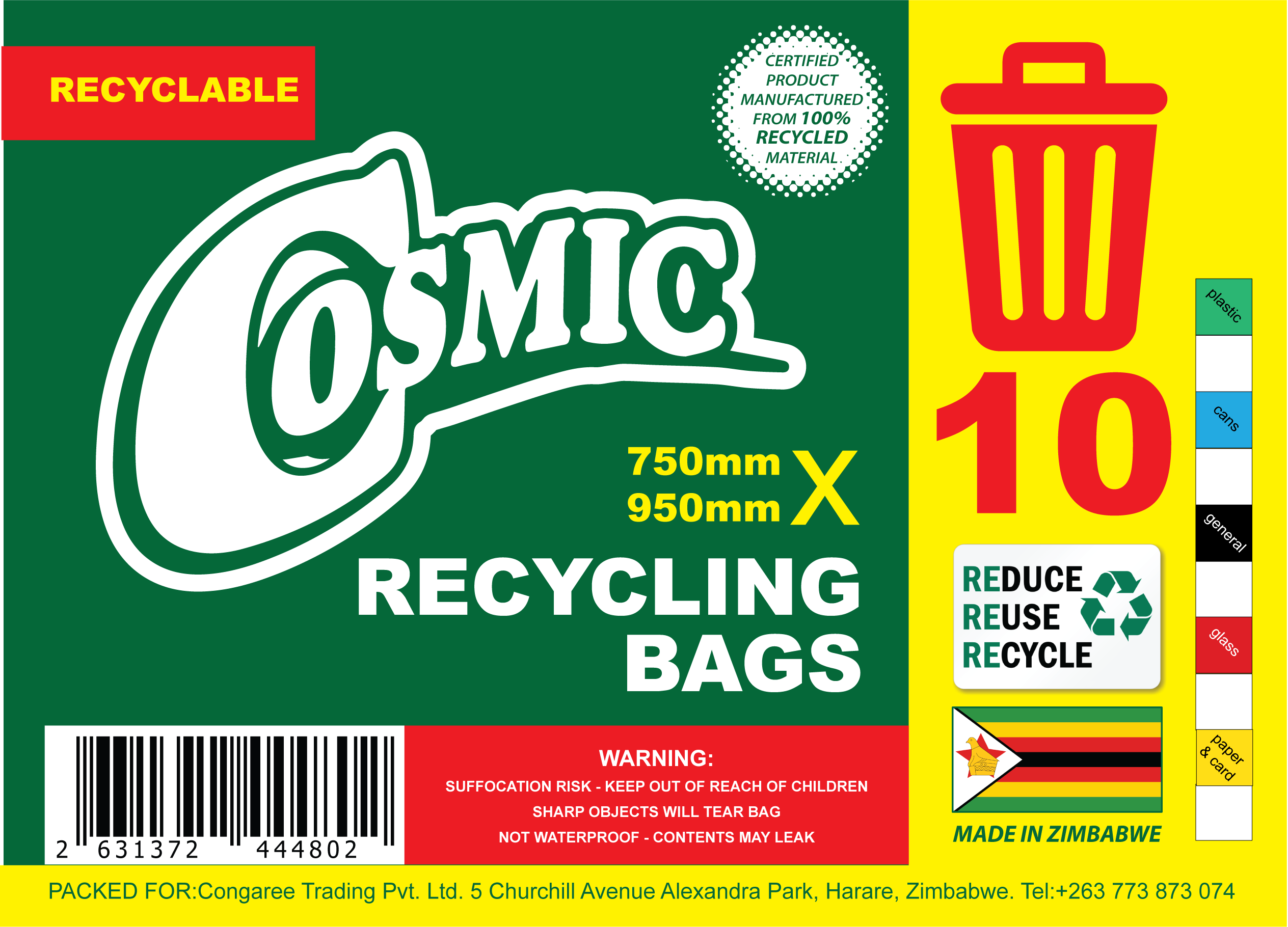 COSMIC Recycling Bags 750mm x 950mm x 10's